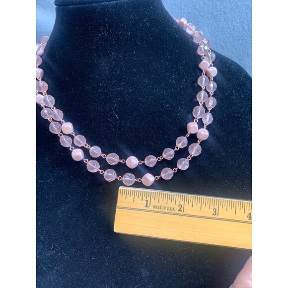 Double Strand Pink Beaded Necklace 40" Faceted Glass Beads - Picture 3 of 7